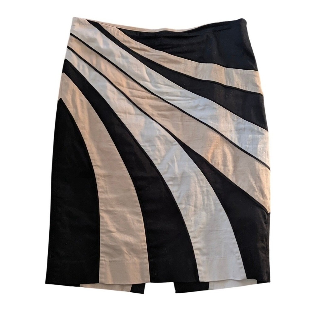 White House Black‎ Market Skirt 2 Black Cream Cotton Colorblock Sunburst Pencil